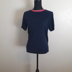Nordstrom 1901 Short Sleeved Sweater Navy Blue Contrasting Trim Pullover